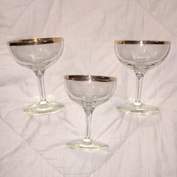 Other - Set of 3 Iconic genuine gold rim champagne glasses